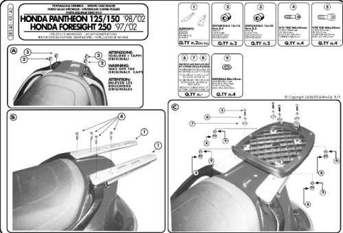 Cadru Central Kappa HONDA FORESIGHT 250 '97-'08/PANTHEON 125/150 '98-'02