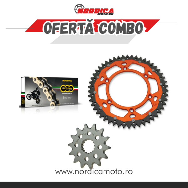 Pachet Lant REGINA Z-Ring 118 zale + Pinion fata KTM Moto Master + Pinion dual KTM Moose Racing PORTOCALIU