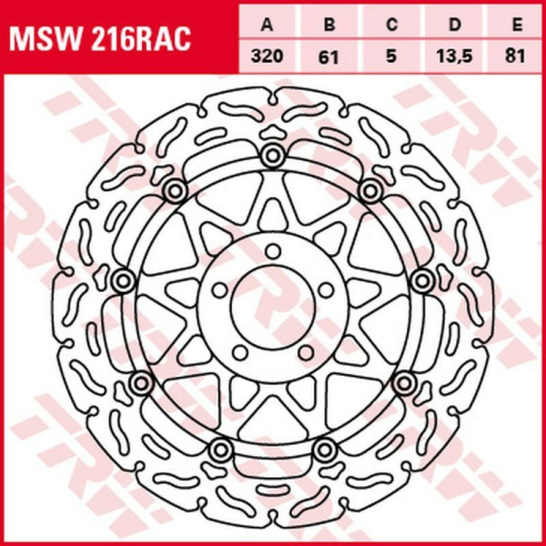 Disc frana fata TRW KAWASAKI ZX-7R / RR '96 -'02/ZXR 750 '91 -'95/ZX-9R '94 -'04/ZZR 1100 '93 -'01/ZX-12R '00 - ' 03/ZZR 1200 '02 -'05/VN 1500/1600 MEAN STREK '02 -'05/SUZUKI VZ 1600 MARAUDER '04 -'05