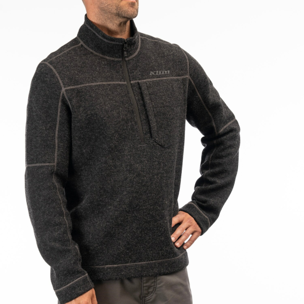 Pulover Snowmobil Klim Bighorn Canyon Wool Fleece 1/4 Zip Mid Layer Black Heather-13