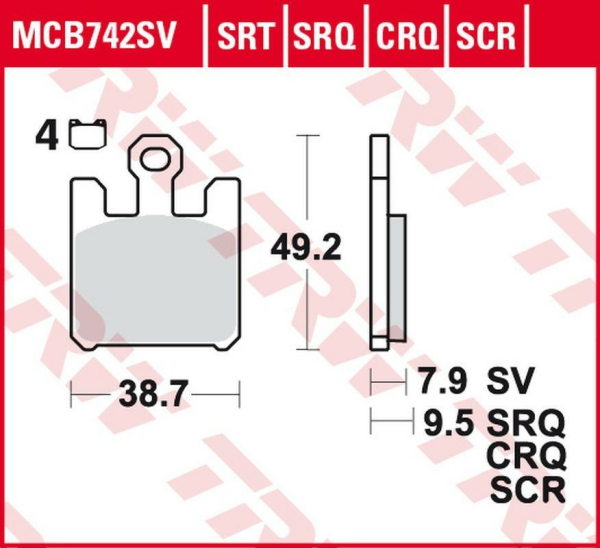 Placute frana fata TRW Sinterizate ROAD / TRACK KAWASAKI ZX-6RR 600/ZX-6R 636 '03 -'06/ZX-10R '04 -'07/ZX-12R '04 -'06/SUZUKI GSX-R 1000 '03/DERBI MULHACEN 659 '05