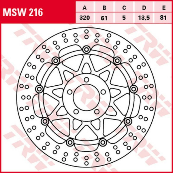 Disc frana fata TRW KAWASAKI ZX-7R / RR '96 -'02/ZXR 750 '91 -'95/ZX-9R '94 -'04/ZZR 1100 '93 -'01/ZX-12R '00 - ' 03/ ZZR 1200 '02 -'05/VN 1500/1600 MEAN STREK '02 -'05/SUZUKI VZ 1600 MARAUDER '04 -'05