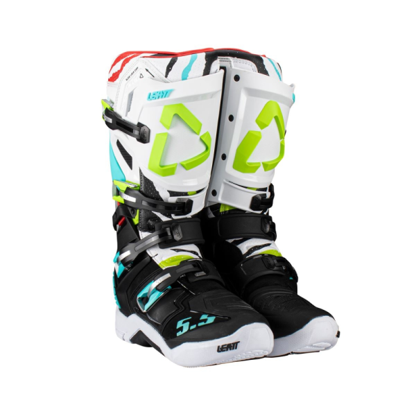 Cizme Leatt 5.5 Flexlock Tiger White/Black/Blue/Fluo Green