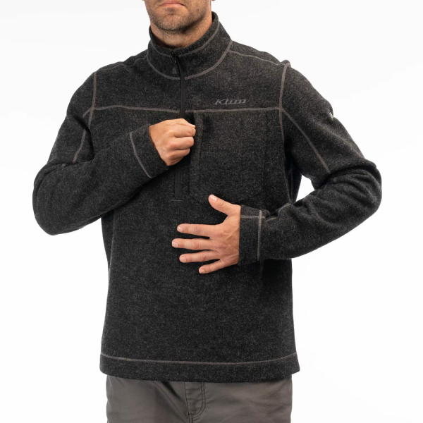 Pulover Snowmobil Klim Bighorn Canyon Wool Fleece 1/4 Zip Mid Layer Black Heather-14