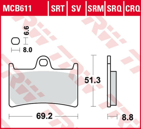 Placute frana fata TRW Sinterizate ROAD/TRACK YAMAHA FZS / FZ6 600 '98 -'10/YZF R6 '99 -/MT-07 '14 -'17/TRACER 700 '16 -/FZ8 '10 -'16/MT -09 '15 -/TDM 900 '02 -'14/FZS / FZ1 1000 '01 -'15/YZF R1 '98 -/FJR 1300 '01 -'05/XJR 1300 '99 -'16