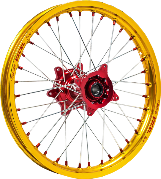 Elite Mx-en Wheel, Silver Spokes Gold, Red-0