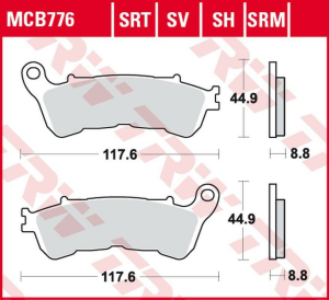 Placute frana fata TRW Sinterizate ROAD / TRACK HONDA CBF 500 '04 -'08/CB 600 HORNET '07 -'15/CBF 600 '04 -'13/VT 750 SHADOW/CBF 1000 '10 -'16/VFR 800 '06 -'13/XL 1000V VARADERO '04 -'13/CB 1100 '14 -/VFR 1200X '12 -/CB 1300 '05 -'13